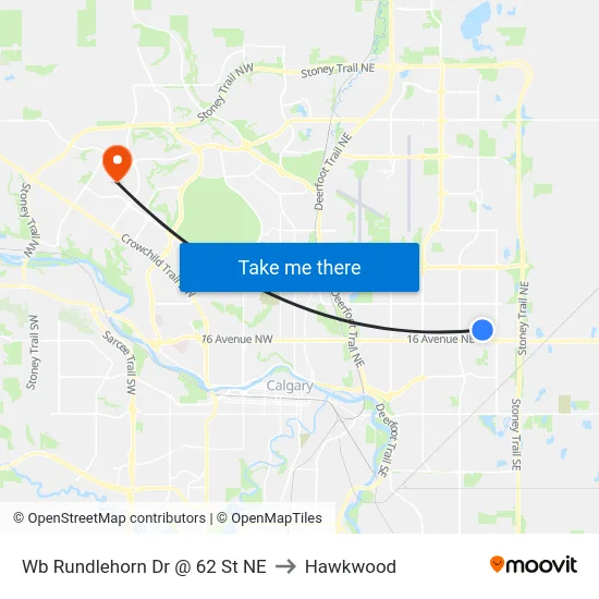 Wb Rundlehorn Dr @ 62 St NE to Hawkwood map