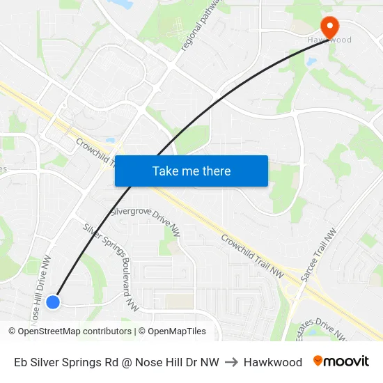 Eb Silver Springs Rd @ Nose Hill Dr NW to Hawkwood map