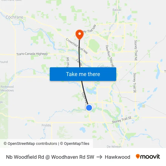 Nb Woodfield Rd @ Woodhaven Rd SW to Hawkwood map