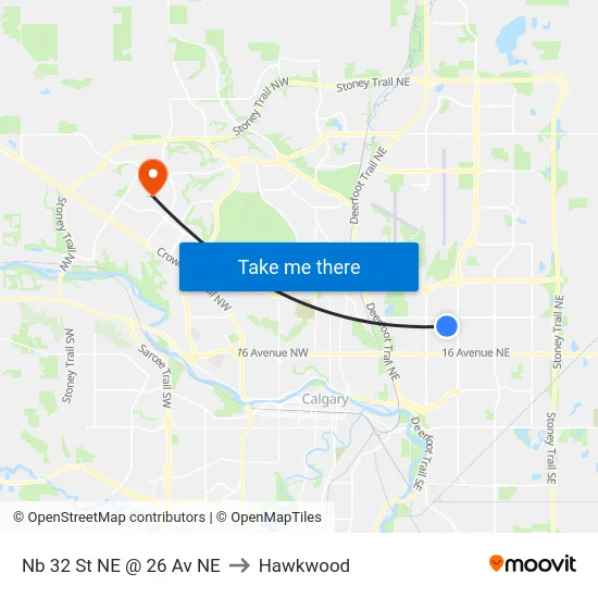 Nb 32 St NE @ 26 Av NE to Hawkwood map