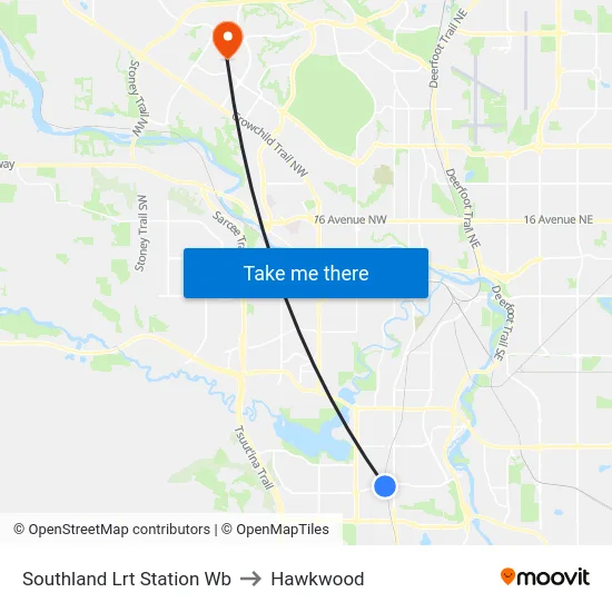 Southland Lrt Station Wb to Hawkwood map