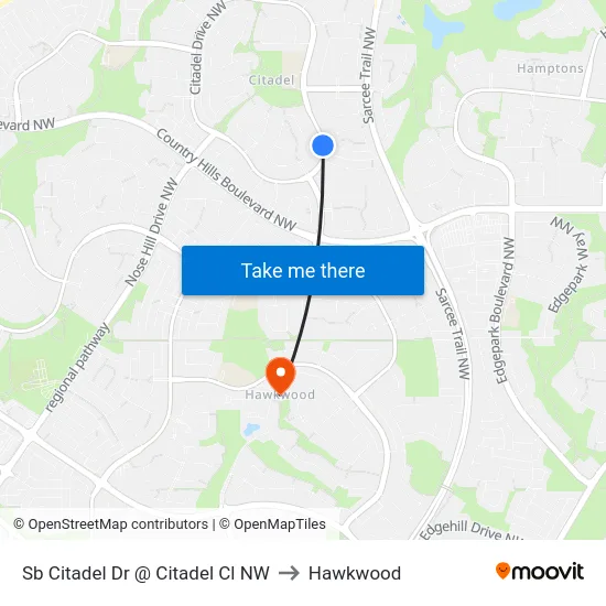 Sb Citadel Dr @ Citadel Cl NW to Hawkwood map
