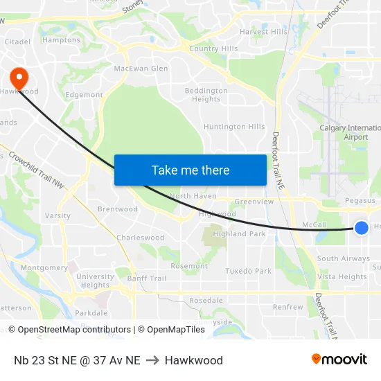 Nb 23 St NE @ 37 Av NE to Hawkwood map
