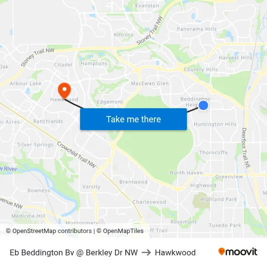Eb Beddington Bv @ Berkley Dr NW to Hawkwood map