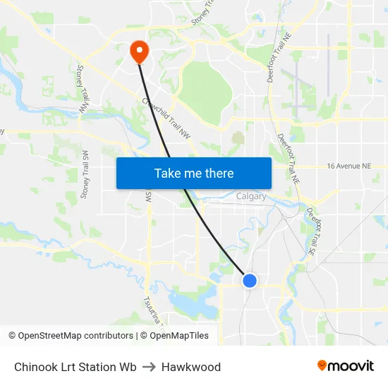 Chinook Lrt Station Wb to Hawkwood map
