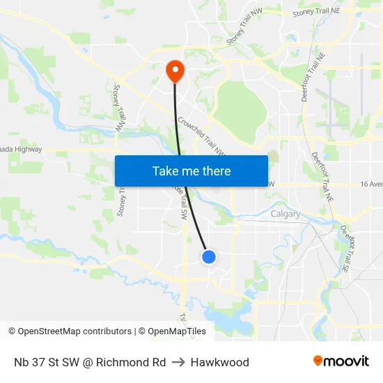 Nb 37 St SW @ Richmond Rd to Hawkwood map