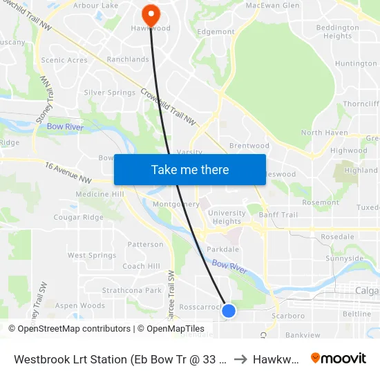 Westbrook Lrt Station (Eb Bow Tr @ 33 St Sw) to Hawkwood map
