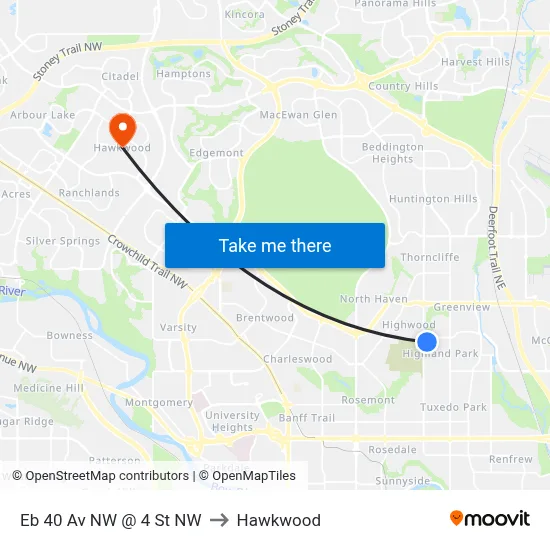 Eb 40 Av NW @ 4 St NW to Hawkwood map