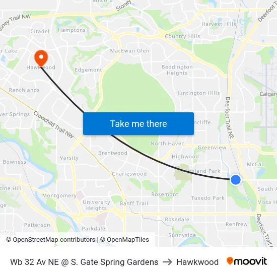 Wb 32 Av NE @ S. Gate Spring Gardens to Hawkwood map