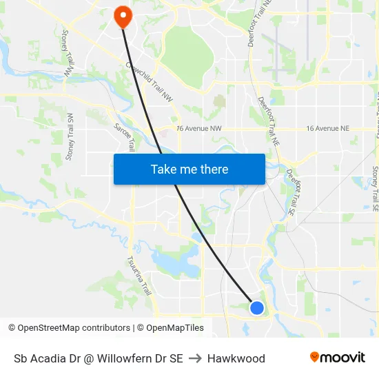 Sb Acadia Dr @ Willowfern Dr SE to Hawkwood map