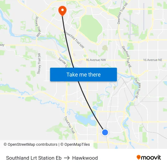 Southland Lrt Station Eb to Hawkwood map