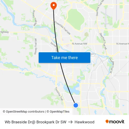 Wb Braeside Dr@ Brookpark Dr SW to Hawkwood map