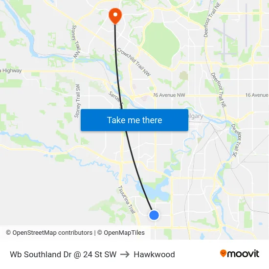 Wb Southland Dr @ 24 St SW to Hawkwood map