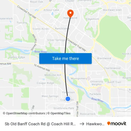 Sb  Old Banff Coach Rd @ Coach Hill Rd SW to Hawkwood map