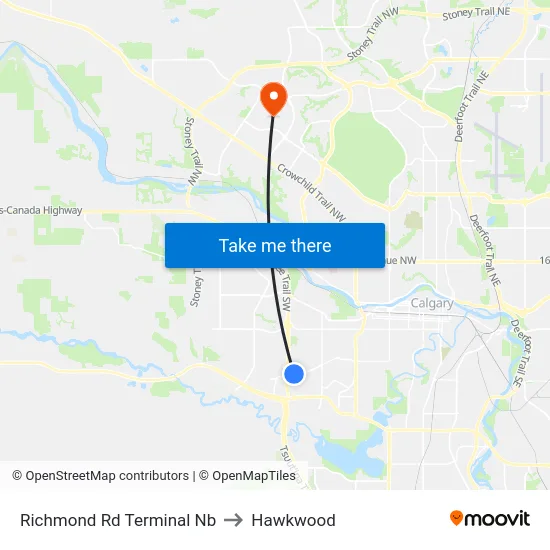 Richmond Rd Terminal Nb to Hawkwood map