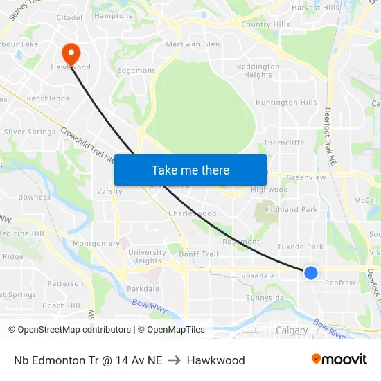Nb Edmonton Tr @ 14 Av NE to Hawkwood map