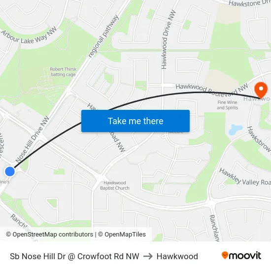 Sb Nose Hill Dr @ Crowfoot Rd NW to Hawkwood map