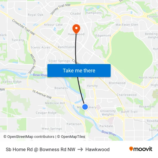 Sb Home Rd @ Bowness Rd NW to Hawkwood map
