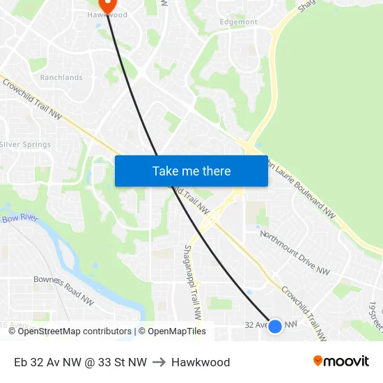 Eb 32 Av NW @ 33 St NW to Hawkwood map