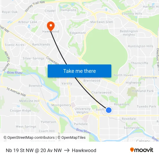 Nb 19 St NW @ 20 Av NW to Hawkwood map