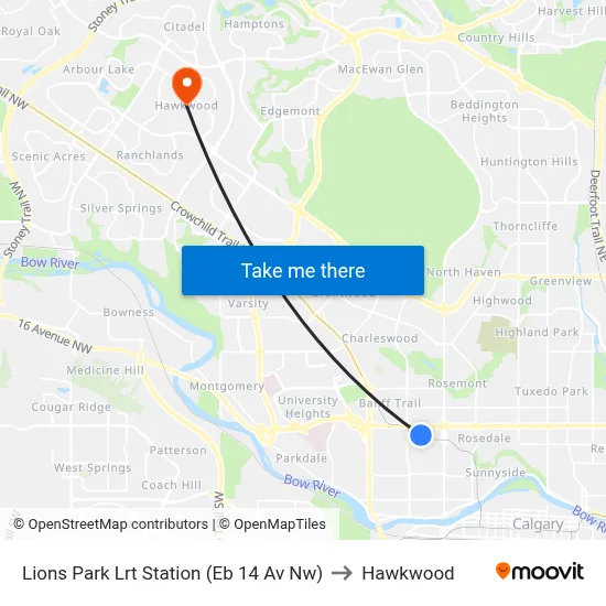 Lions Park Lrt Station (Eb 14 Av Nw) to Hawkwood map
