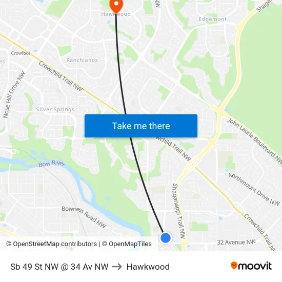 Sb 49 St NW @ 34 Av NW to Hawkwood map