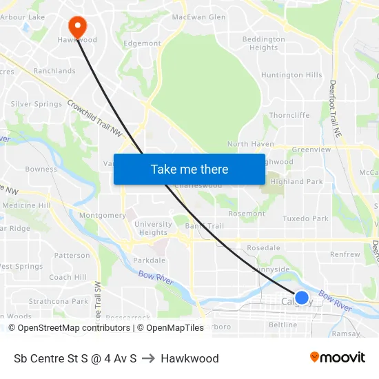 Sb Centre St S @ 4 Av S to Hawkwood map