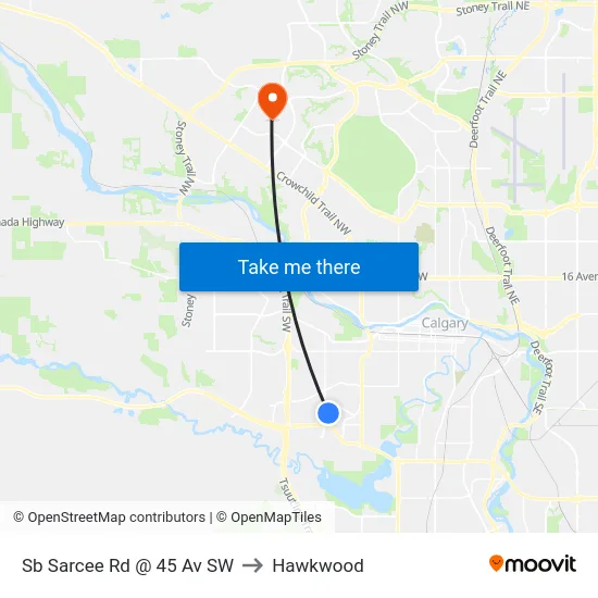 Sb Sarcee Rd @ 45 Av SW to Hawkwood map