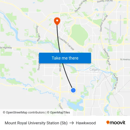 Mount Royal University Station (Sb) to Hawkwood map