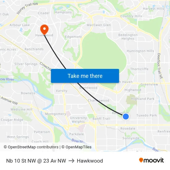 Nb 10 St NW @ 23 Av NW to Hawkwood map