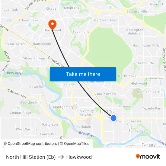 North Hill Station (Eb) to Hawkwood map