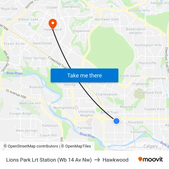 Lions Park Lrt Station (Wb 14 Av Nw) to Hawkwood map