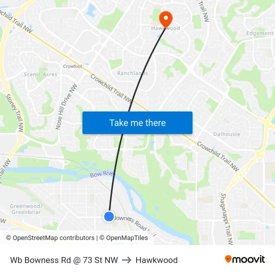 Wb Bowness Rd @ 73 St NW to Hawkwood map