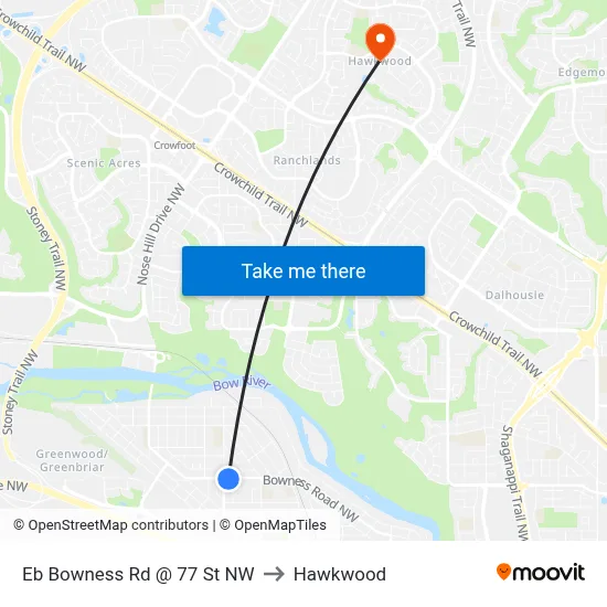 Eb Bowness Rd @ 77 St NW to Hawkwood map
