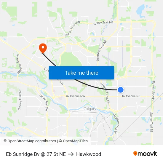 Eb Sunridge Bv @ 27 St NE to Hawkwood map