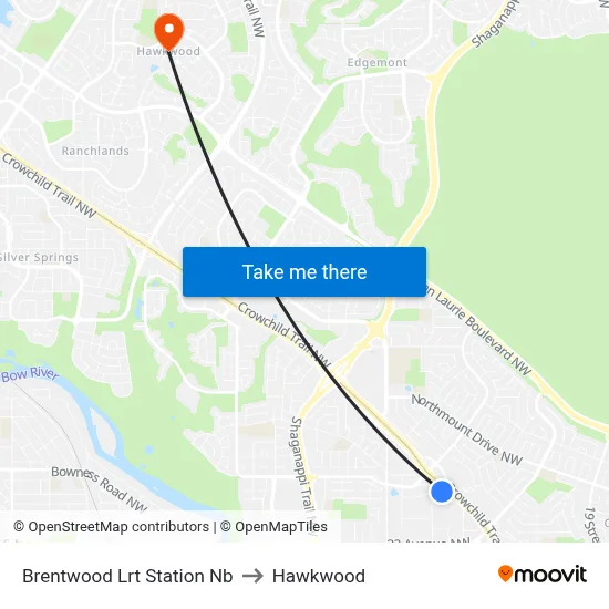 Brentwood Lrt Station Nb to Hawkwood map