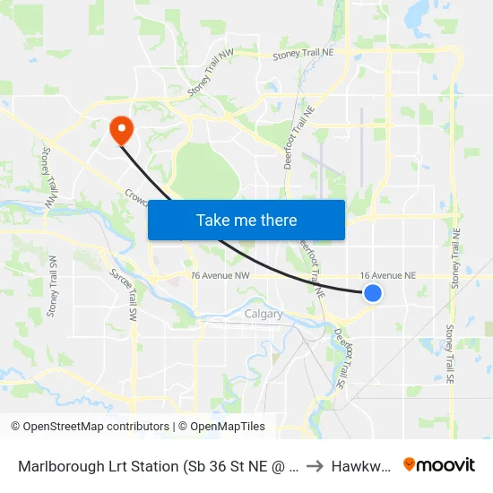Marlborough Lrt Station (Sb 36 St NE @ 8 Av Ne) to Hawkwood map