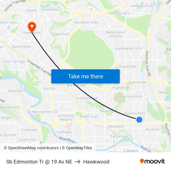 Sb Edmonton Tr @ 19 Av NE to Hawkwood map