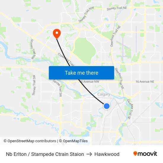 Nb Erlton / Stampede Ctrain Staion to Hawkwood map