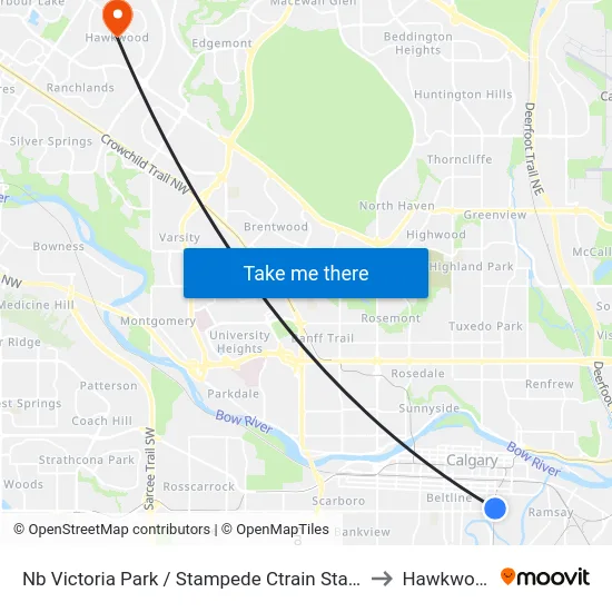 Nb Victoria Park / Stampede Ctrain Station to Hawkwood map
