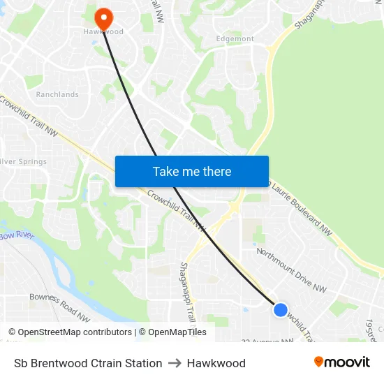 Sb Brentwood Ctrain Station to Hawkwood map
