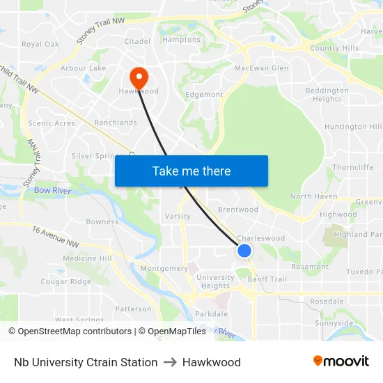 Nb University Ctrain Station to Hawkwood map
