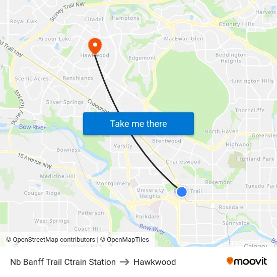 Nb Banff Trail Ctrain Station to Hawkwood map