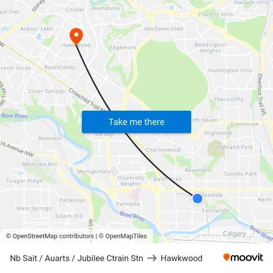 Nb Sait / Auarts / Jubilee Ctrain Stn to Hawkwood map