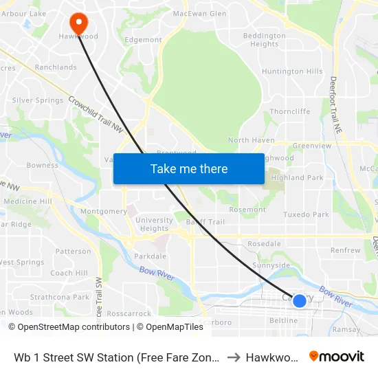 Wb 1 Street SW Station (Free Fare Zone) to Hawkwood map
