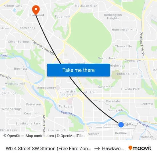 Wb 4 Street SW Station (Free Fare Zone) to Hawkwood map