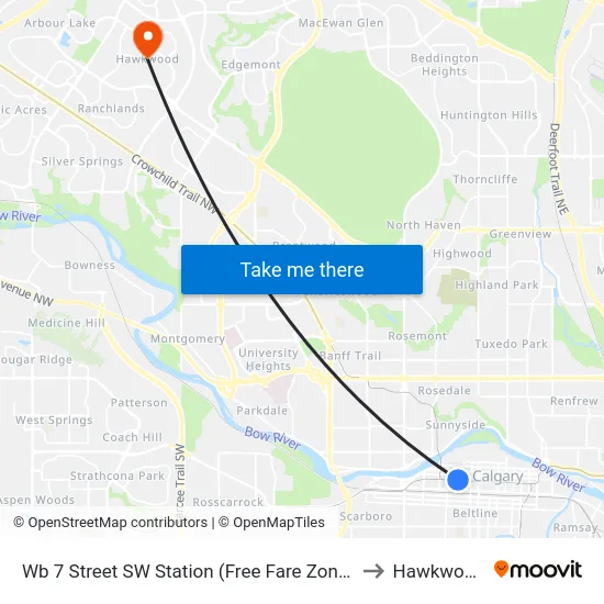 Wb 7 Street SW Station (Free Fare Zone) to Hawkwood map