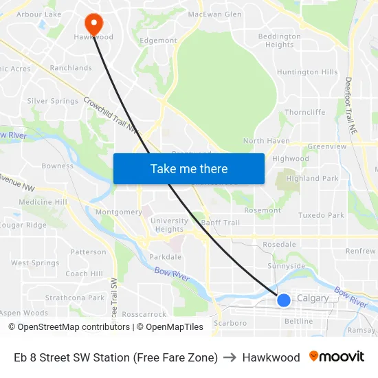 Eb 8 Street SW Station (Free Fare Zone) to Hawkwood map