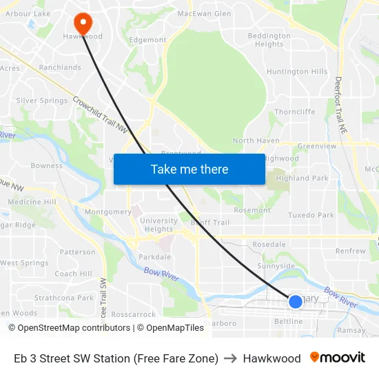 Eb 3 Street SW Station (Free Fare Zone) to Hawkwood map