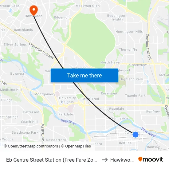 Eb Centre Street Station (Free Fare Zone) to Hawkwood map